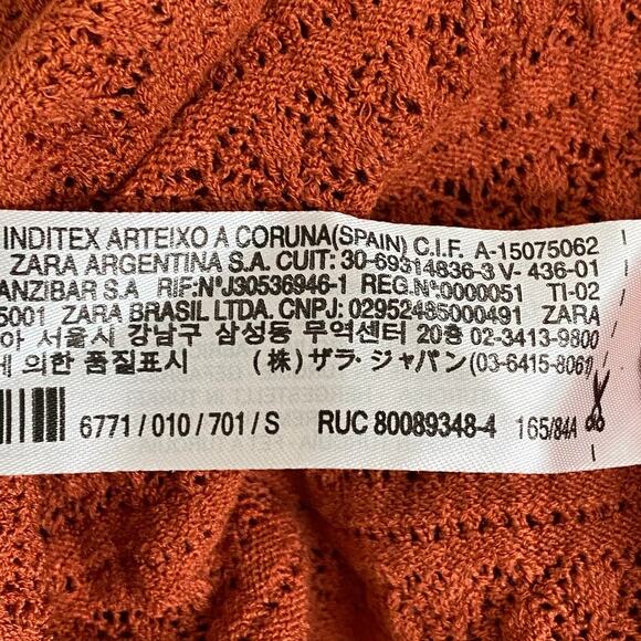 2/$30 ZARA Open Knit Crochet Sweater Small Burnt Orange Crew Long Sleeve #6453 - Picture 10 of 13